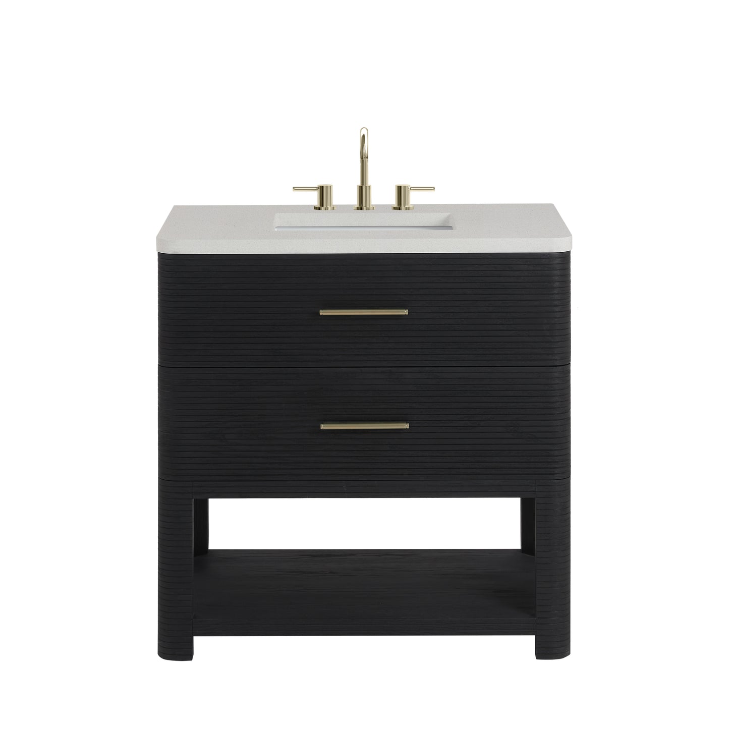 James Martin Vanities Lucian 36" Carbon Oak Single Vanity With 3cm White Zeus Silestone Widespread Top