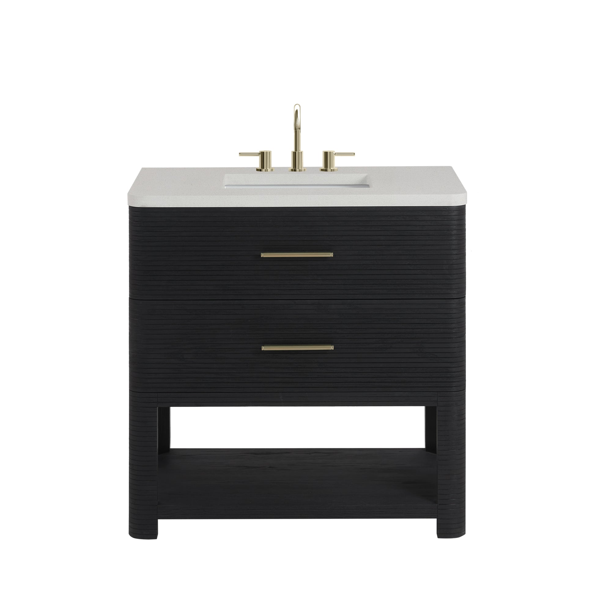 James Martin Vanities Lucian 36" Carbon Oak Single Vanity With 3cm White Zeus Silestone Widespread Top