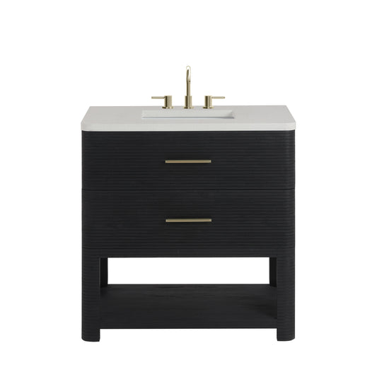 James Martin Vanities Lucian 36" Carbon Oak Single Vanity With 3cm White Zeus Silestone Widespread Top