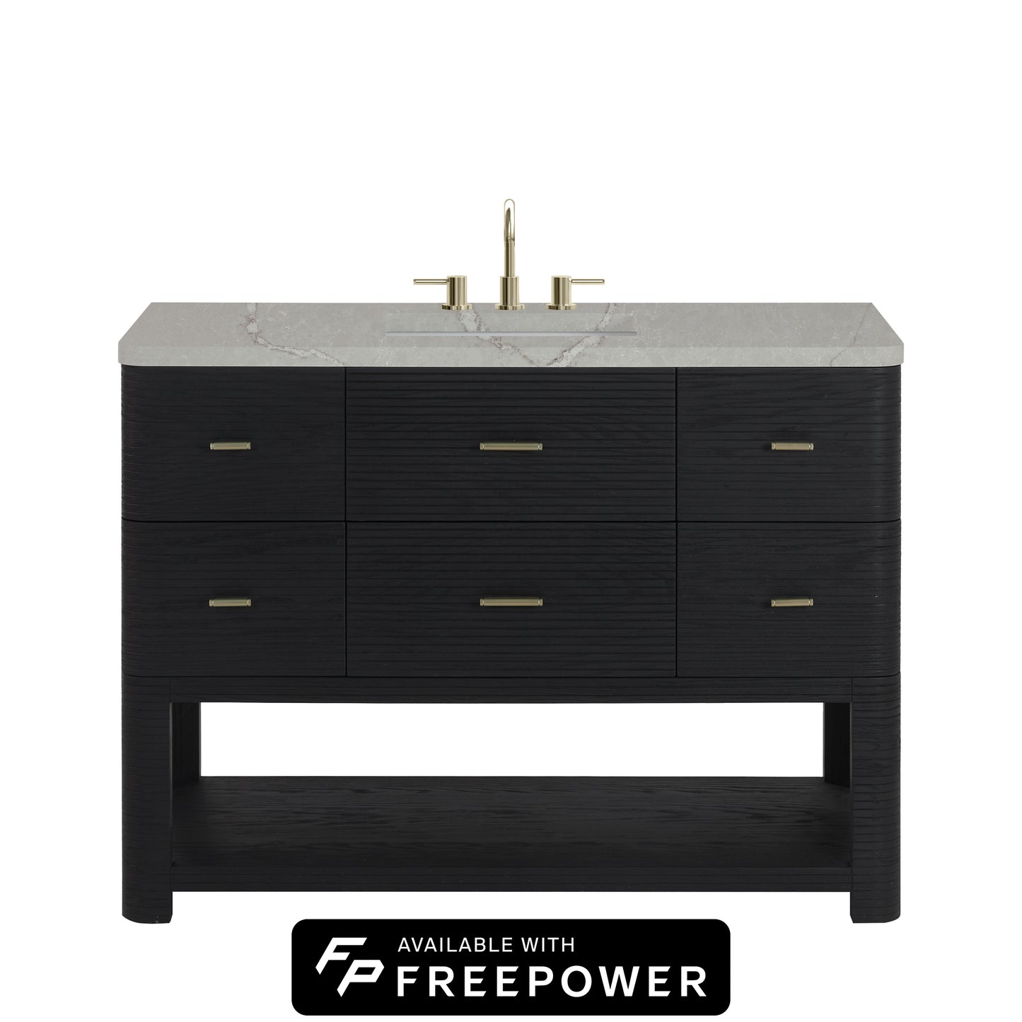 James Martin Vanities Lucian 48" Carbon Oak Single Vanity With 3cm Victorian Silver Silestone Top With FreePower Wireless Charger