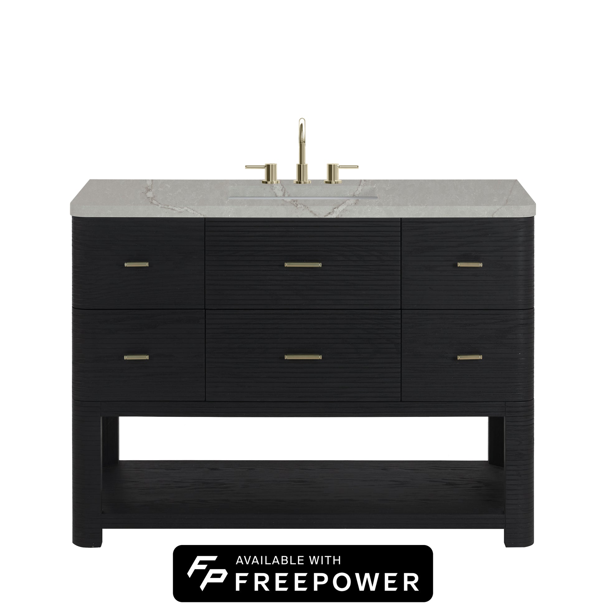 James Martin Vanities Lucian 48" Carbon Oak Single Vanity With 3cm Victorian Silver Silestone Top With FreePower Wireless Charger