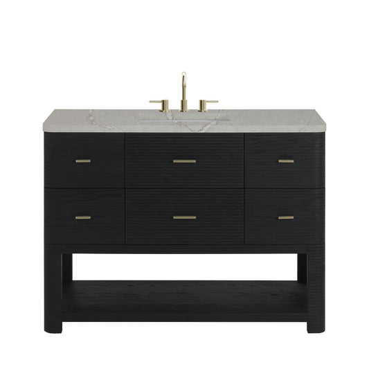 James Martin Vanities Lucian 48" Carbon Oak Single Vanity With 3cm Victorian Silver Silestone Widespread Top