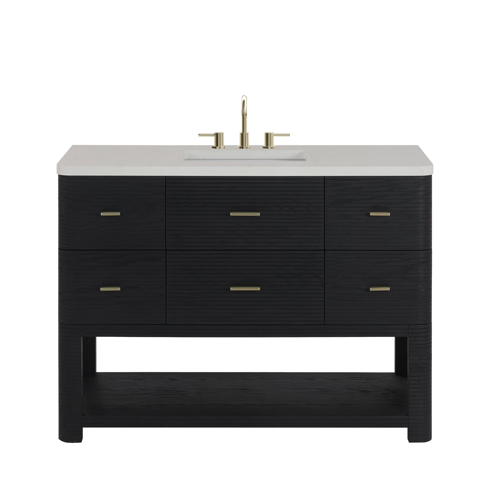 James Martin Vanities Lucian 48" Carbon Oak Single Vanity With 3cm White Zeus Silestone Widespread Top