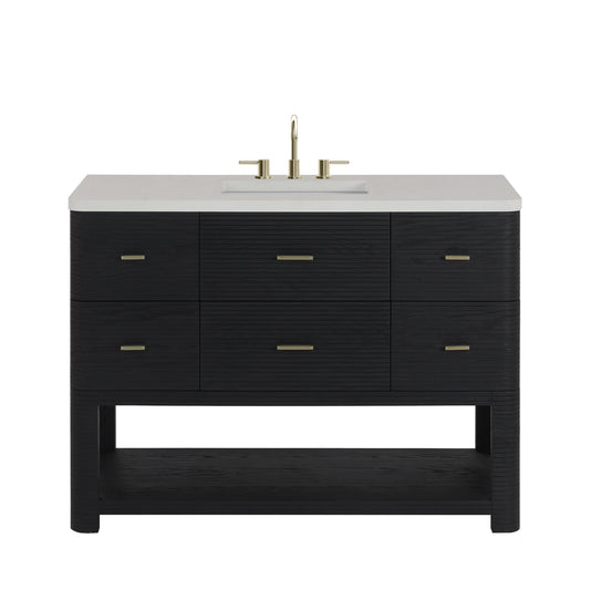 James Martin Vanities Lucian 48" Carbon Oak Single Vanity With 3cm White Zeus Silestone Widespread Top