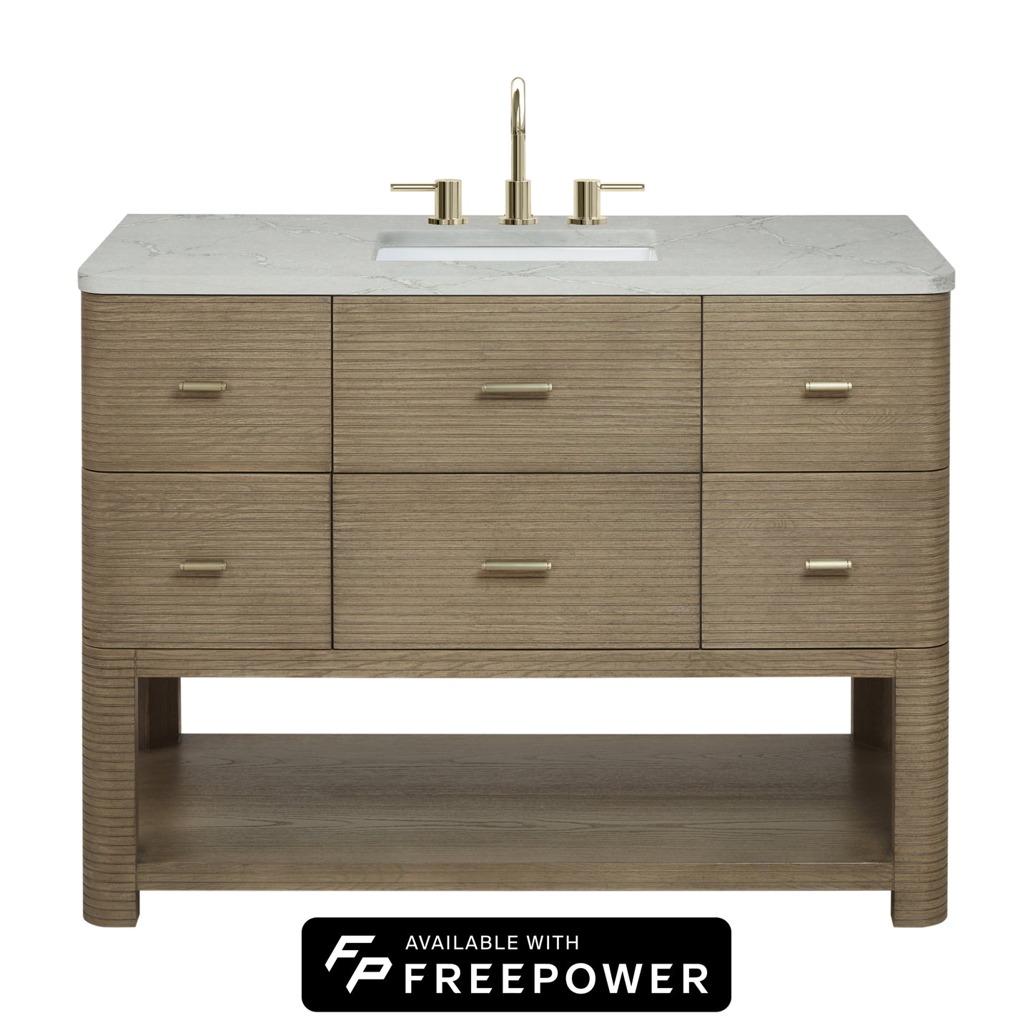 James Martin Vanities Lucian 48" Pebble Oak Single Vanity With 3cm Victorian Silver Silestone Top With FreePower Wireless Charger