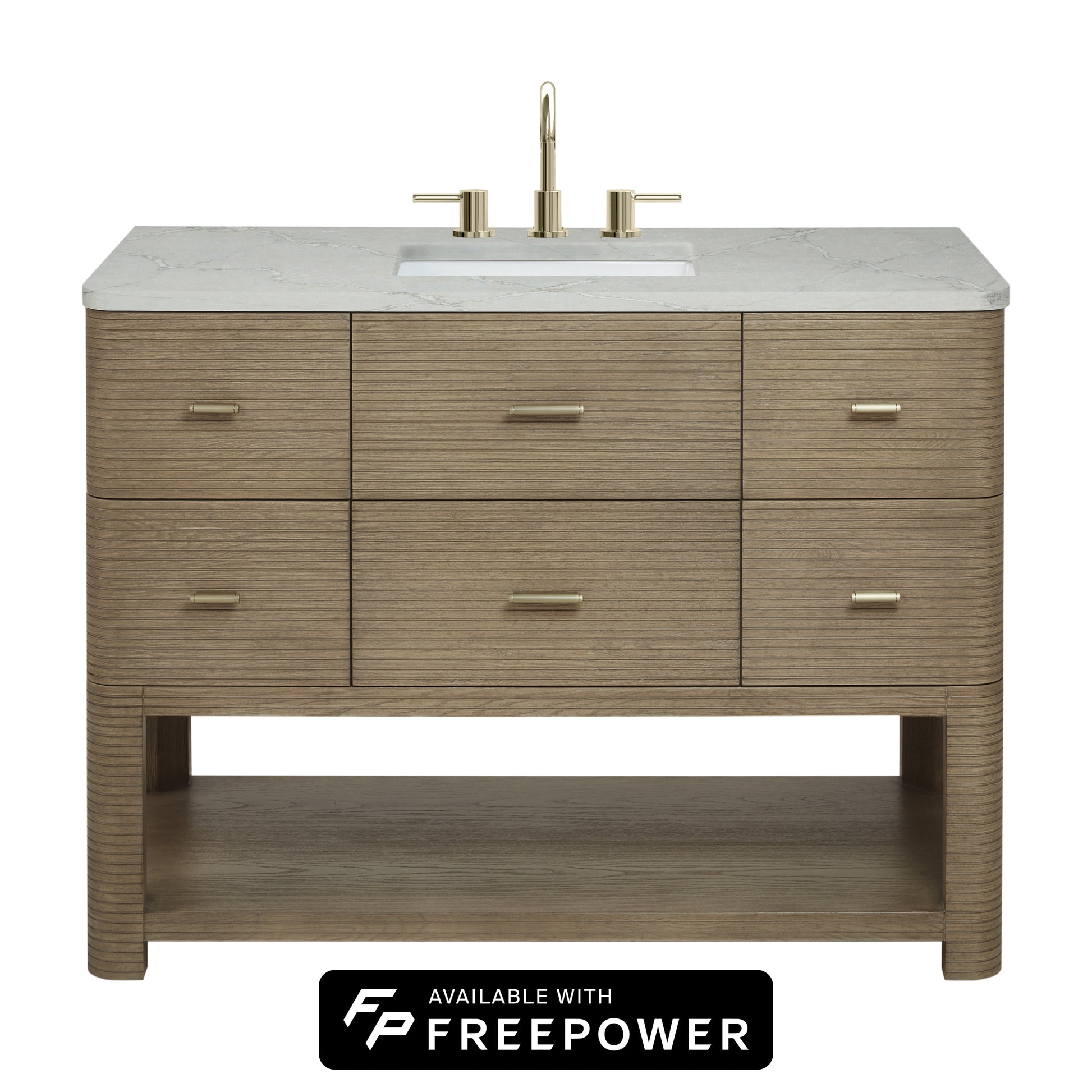 James Martin Vanities Lucian 48" Pebble Oak Single Vanity With 3cm Victorian Silver Silestone Top With FreePower Wireless Charger