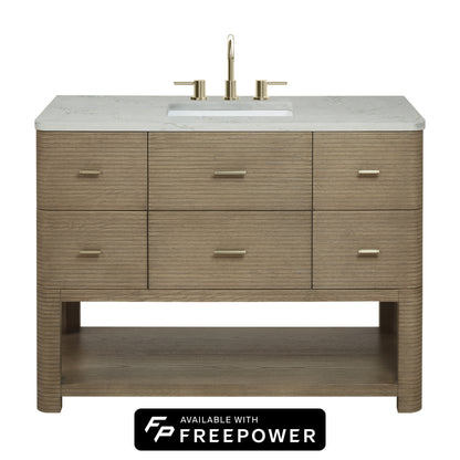 James Martin Vanities Lucian 48" Pebble Oak Single Vanity With 3cm Victorian Silver Silestone Top With FreePower Wireless Charger