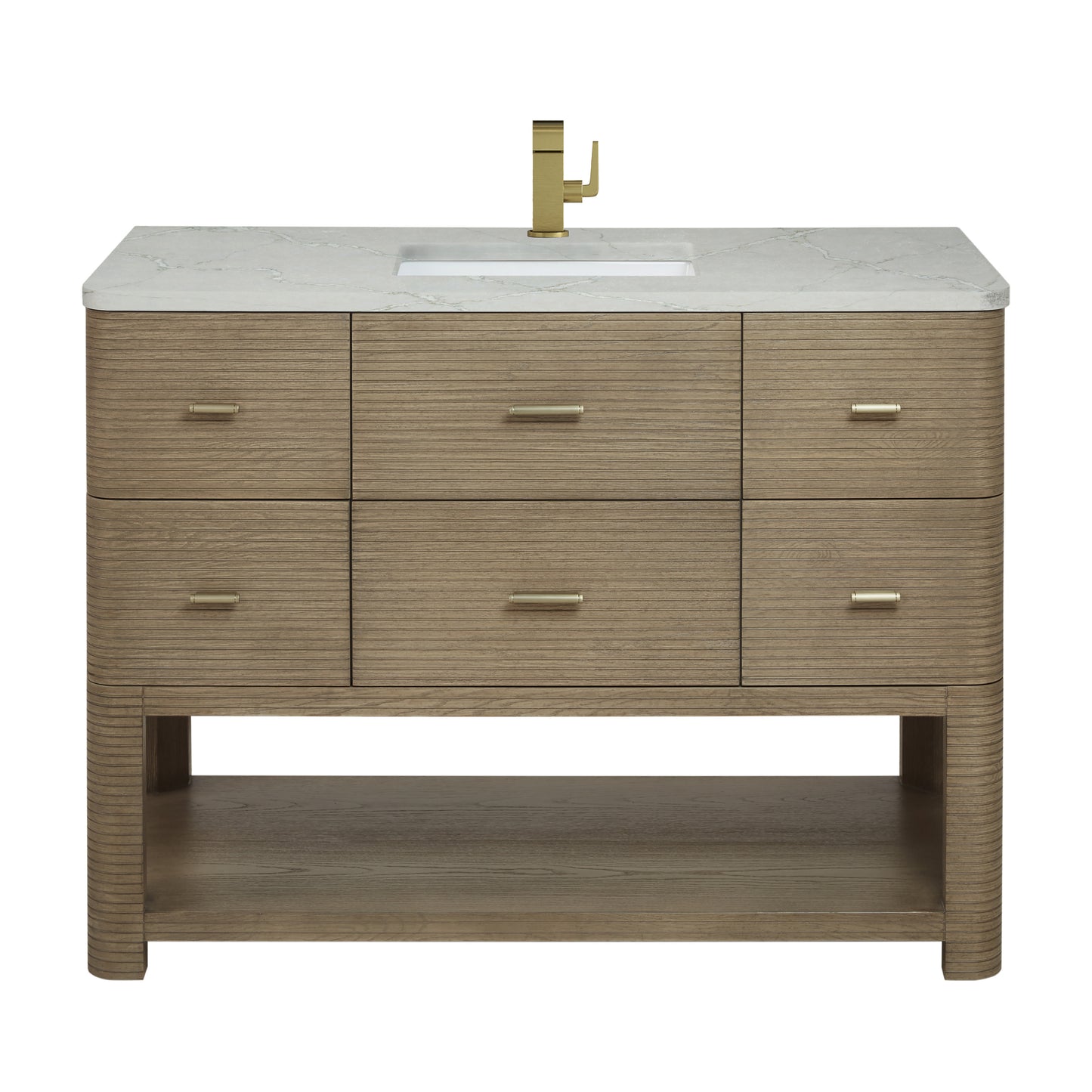 James Martin Vanities Lucian 48" Pebble Oak Single Vanity With 3cm Victorian Silver Silestone Top With FreePower Wireless Charger