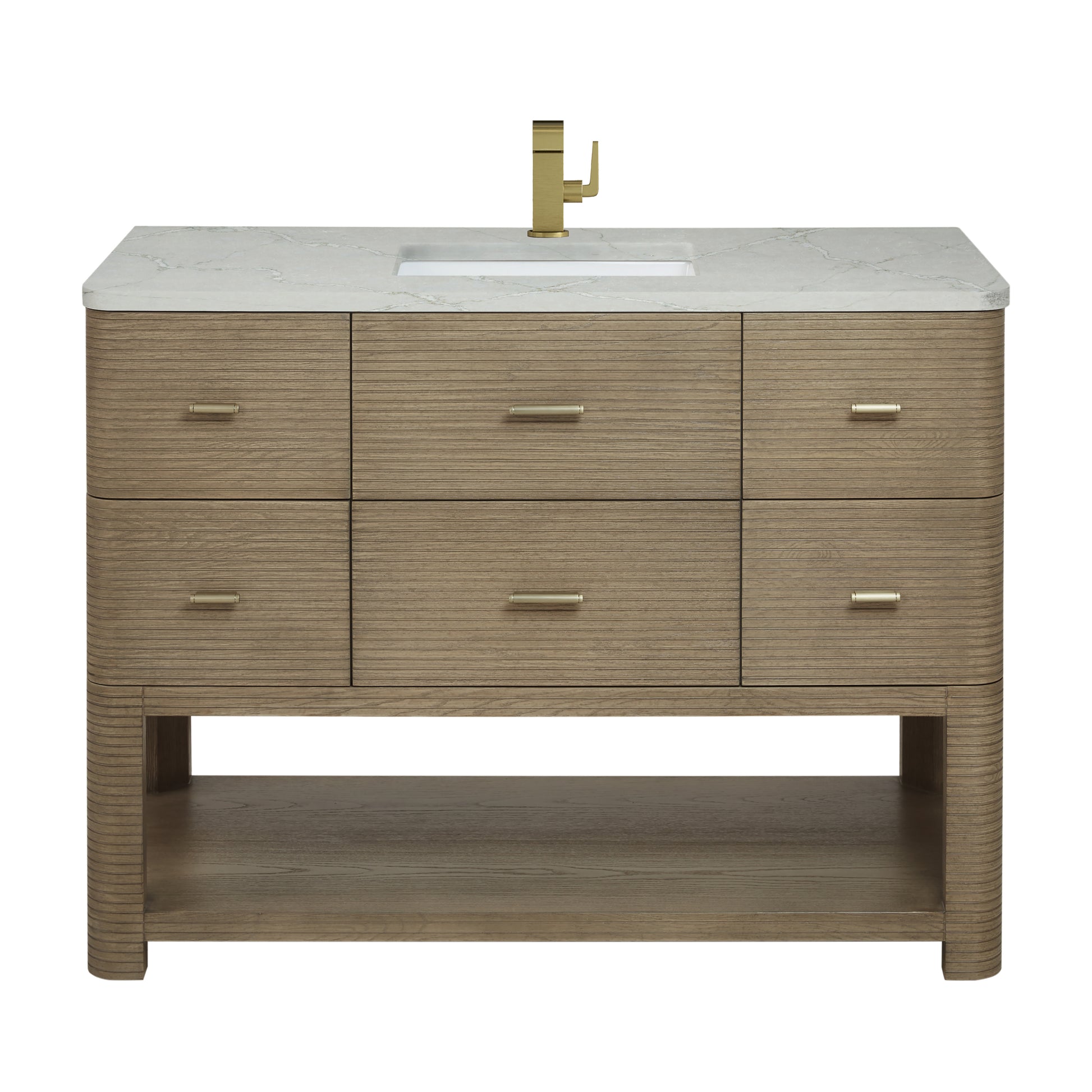 James Martin Vanities Lucian 48" Pebble Oak Single Vanity With 3cm Victorian Silver Silestone Top With FreePower Wireless Charger