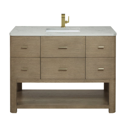 James Martin Vanities Lucian 48" Pebble Oak Single Vanity With 3cm Victorian Silver Silestone Top With FreePower Wireless Charger