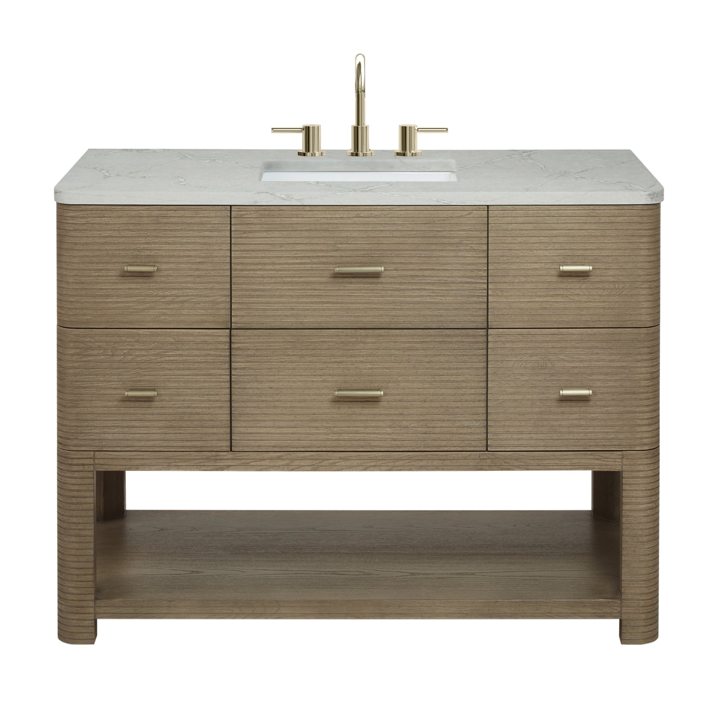 James Martin Vanities Lucian 48" Pebble Oak Single Vanity With 3cm Victorian Silver Silestone Widespread Top