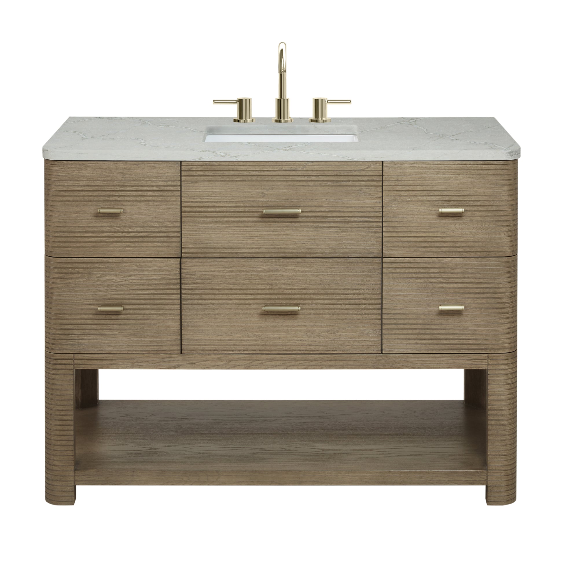James Martin Vanities Lucian 48" Pebble Oak Single Vanity With 3cm Victorian Silver Silestone Widespread Top