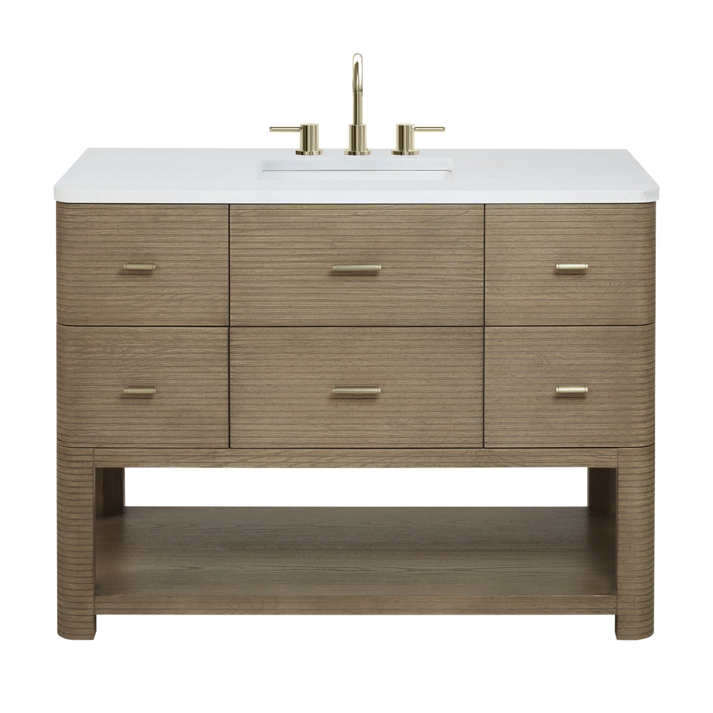 James Martin Vanities Lucian 48" Pebble Oak Single Vanity With 3cm White Zeus Silestone Widespread Top