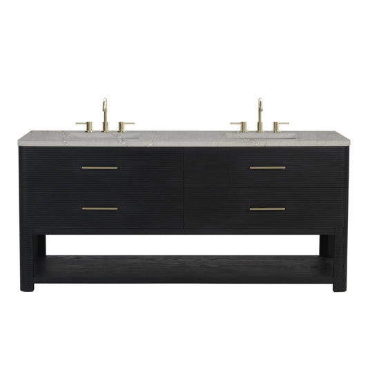 James Martin Vanities Lucian 72" Carbon Oak Double Vanity With 3cm White Zeus Silestone Widespread Top