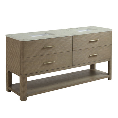 James Martin Vanities Lucian 72" Pebble Oak Double Vanity With 3 cm Victorian Silver Silestone Top and FreePower Wireless Charger