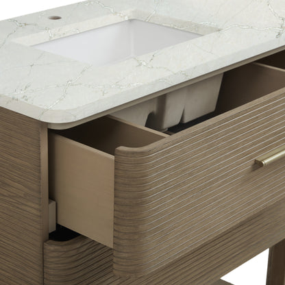 James Martin Vanities Lucian 72" Pebble Oak Double Vanity With 3 cm Victorian Silver Silestone Top and FreePower Wireless Charger