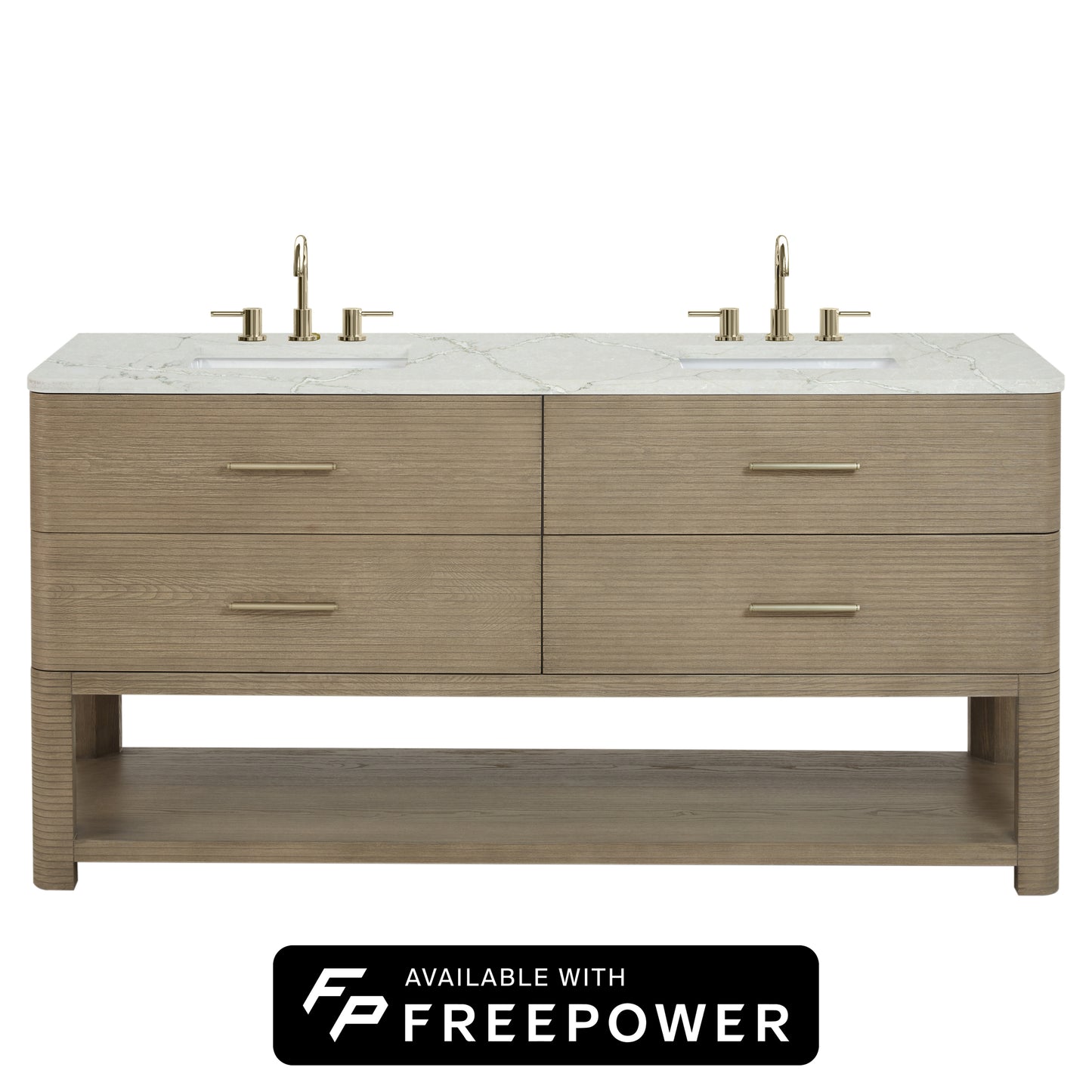 James Martin Vanities Lucian 72" Pebble Oak Double Vanity With 3 cm Victorian Silver Silestone Top and FreePower Wireless Charger