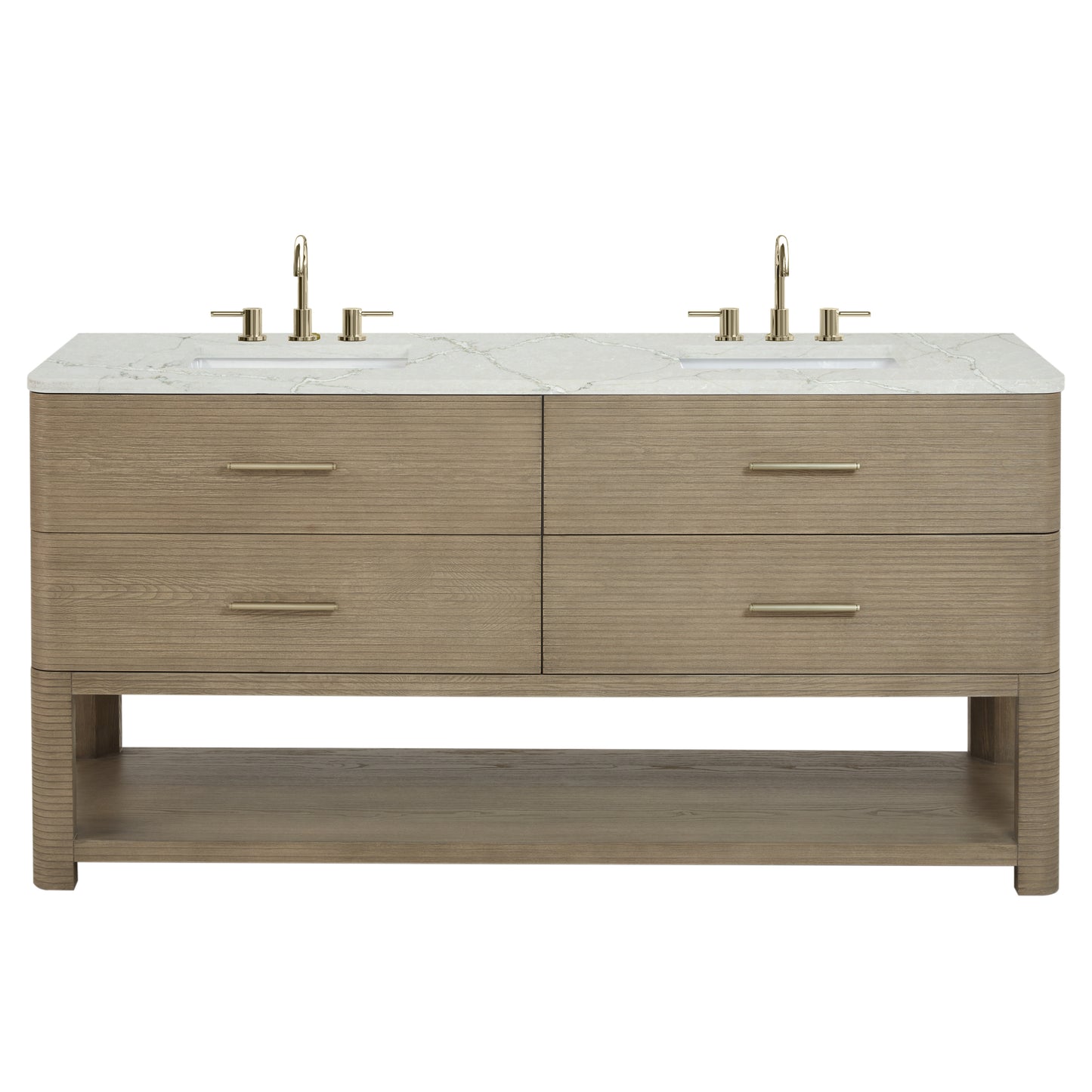 James Martin Vanities Lucian 72" Pebble Oak Double Vanity With 3cm Victorian Silver Silestone Widespread Top