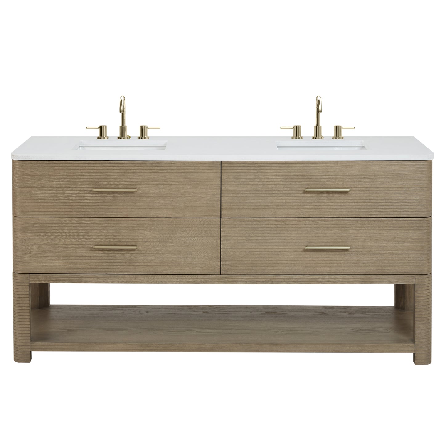 James Martin Vanities Lucian 72" Pebble Oak Double Vanity With 3cm White Zeus Silestone Widespread Top