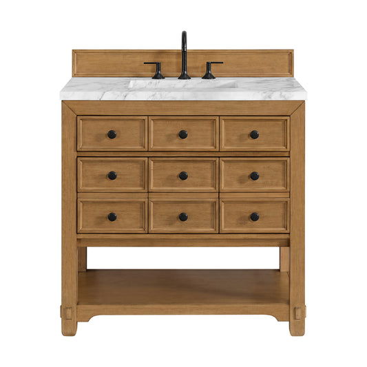 James Martin Vanities Malibu 36" Amber Birch Single Vanity With 3 cm Carrara Marble Top