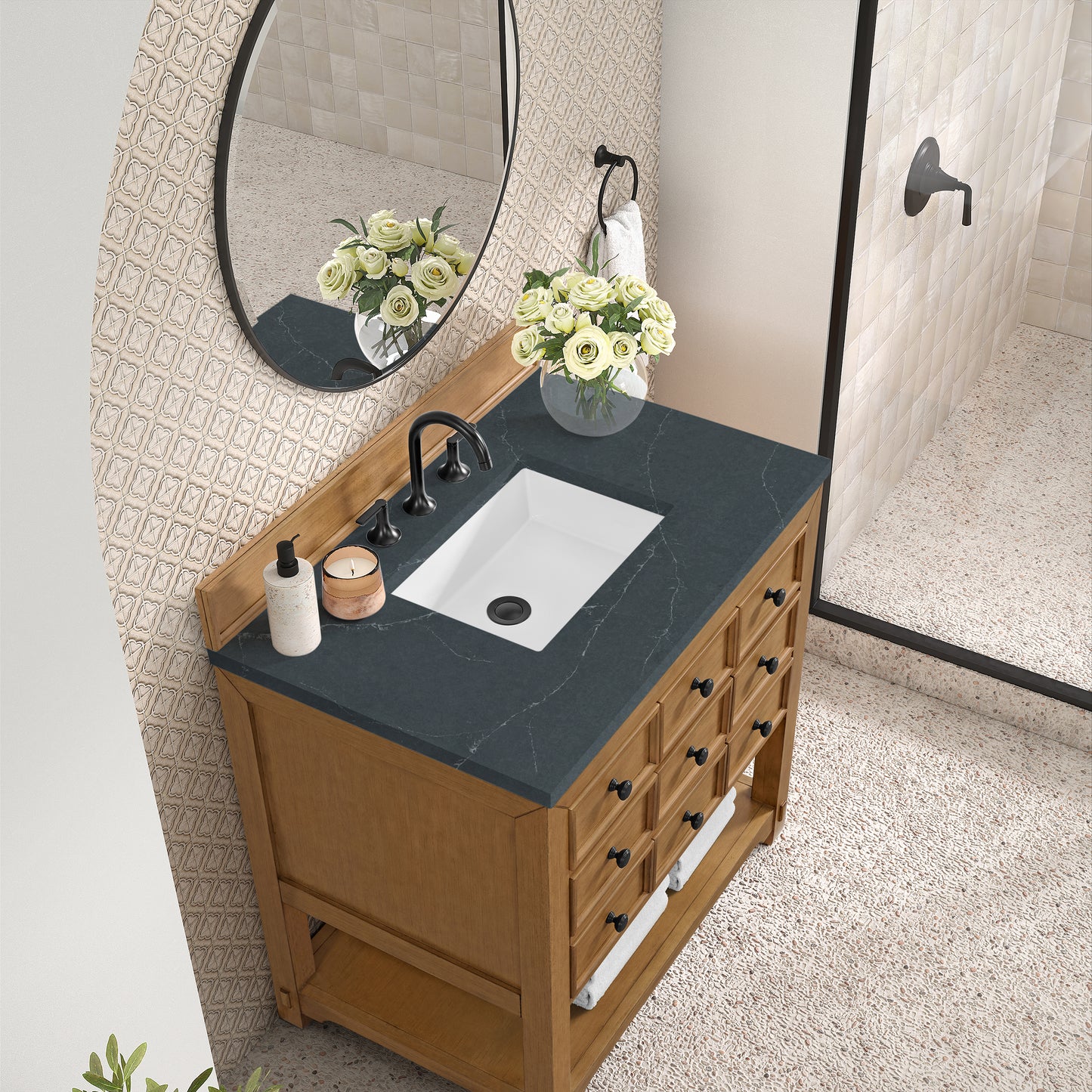 James Martin Vanities Malibu 36" Amber Birch Single Vanity With 3 cm Charcoal Soapstone Top