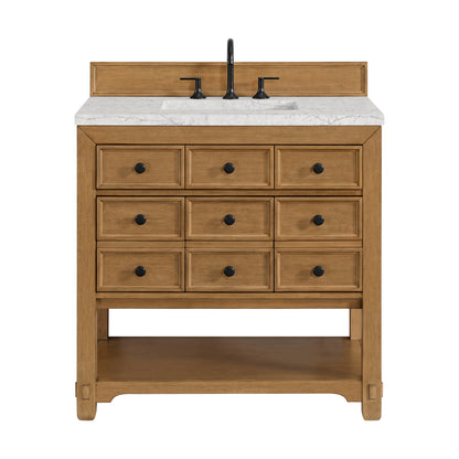 James Martin Vanities Malibu 36" Amber Birch Single Vanity With 3 cm Eternal Jasmine Pearl Top