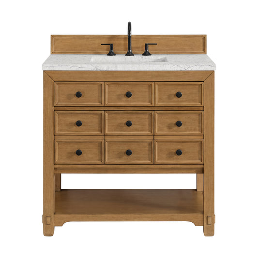 James Martin Vanities Malibu 36" Amber Birch Single Vanity With 3 cm Eternal Jasmine Pearl Top