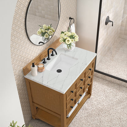 James Martin Vanities Malibu 36" Amber Birch Single Vanity With 3 cm Ethereal Noctis Top