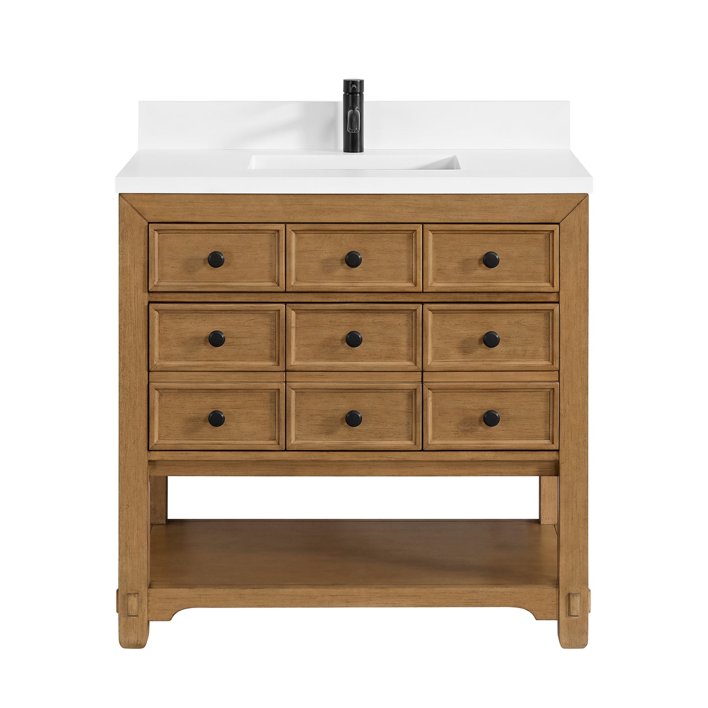 James Martin Vanities Malibu 36" Amber Birch Single Vanity With Single Hole 3 cm White Zeus Top & Backsplash