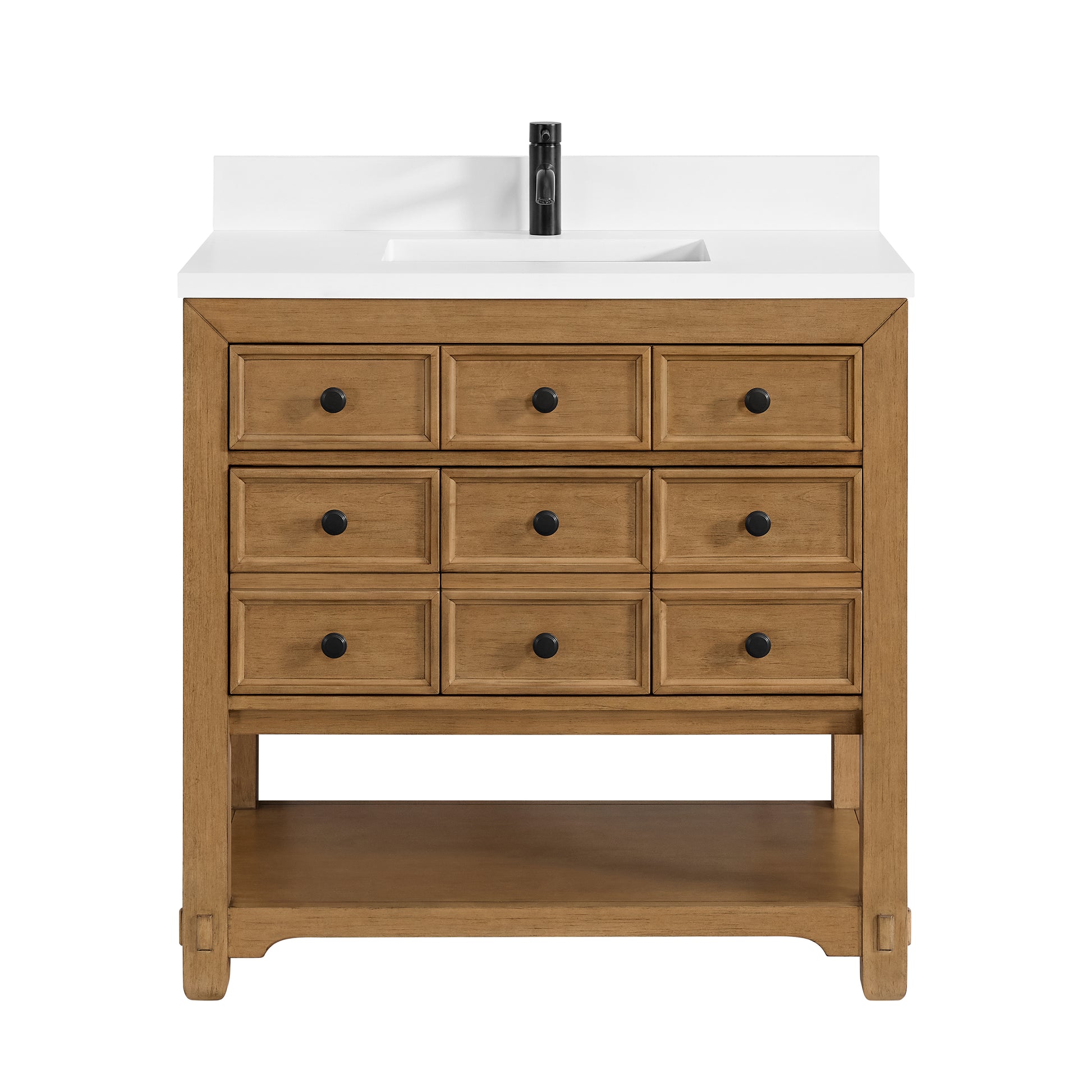 James Martin Vanities Malibu 36" Amber Birch Single Vanity With Single Hole 3 cm White Zeus Top & Backsplash