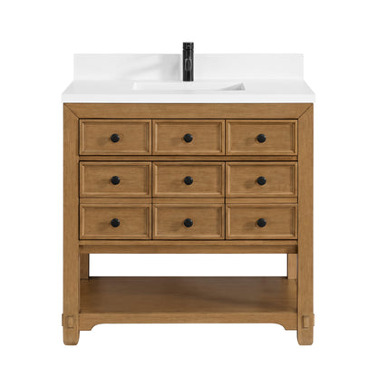 James Martin Vanities Malibu 36" Amber Birch Single Vanity With Single Hole 3 cm White Zeus Top & Backsplash