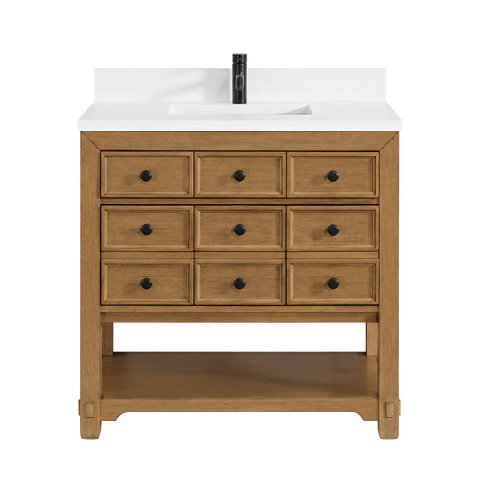 James Martin Vanities Malibu 36" Amber Birch Single Vanity With Single Hole 3 cm White Zeus Top & Backsplash