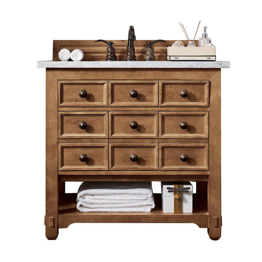 James Martin Vanities Malibu 36" Honey Alder Single Vanity With 3cm Arctic Fall Solid Surface Top