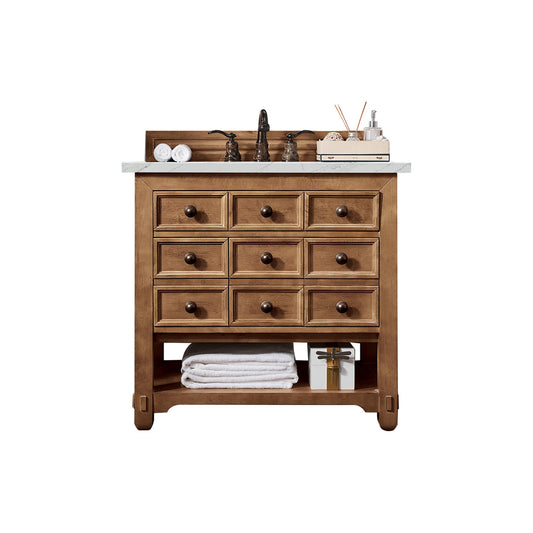 James Martin Vanities Malibu 36" Honey Alder Single Vanity With 3cm Ethereal Noctis Quartz Top