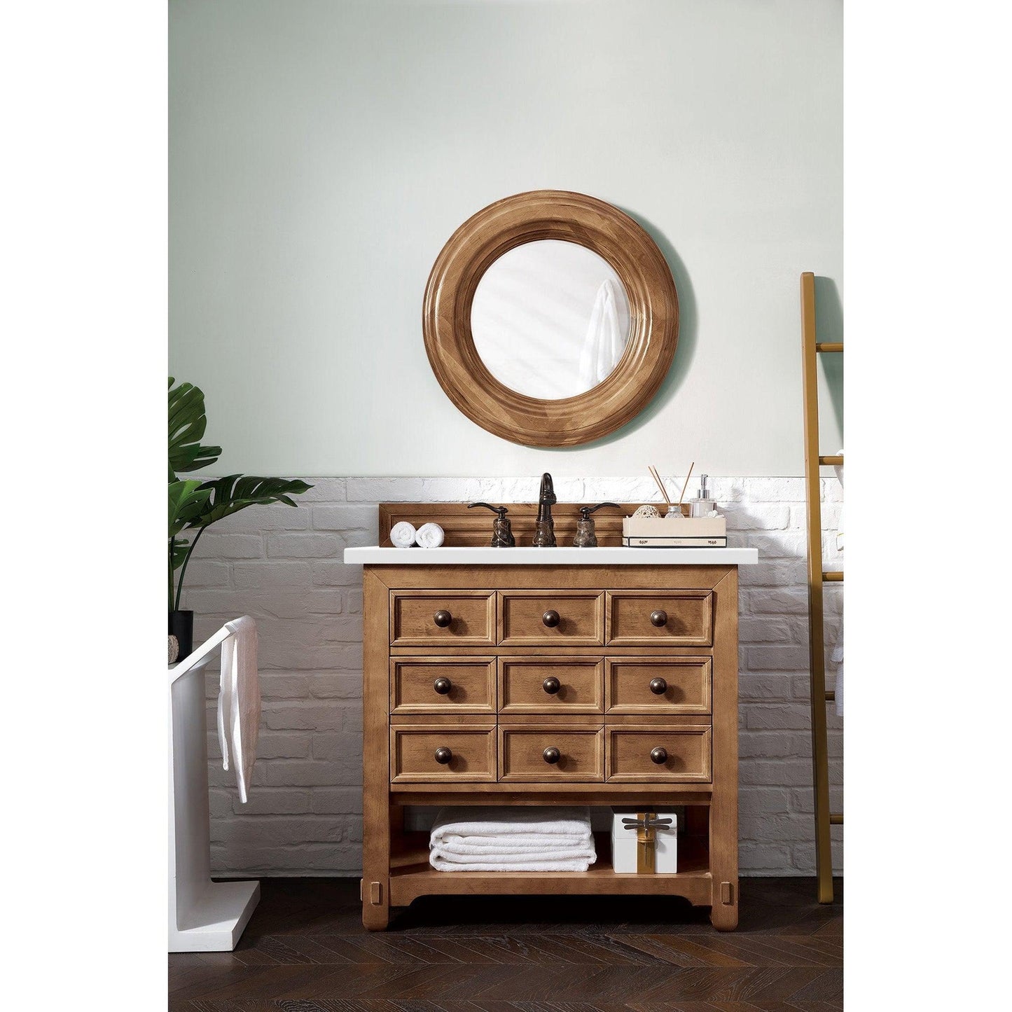 James Martin Vanities Malibu 36" Honey Alder Single Vanity With 3cm White Zeus Quartz Top