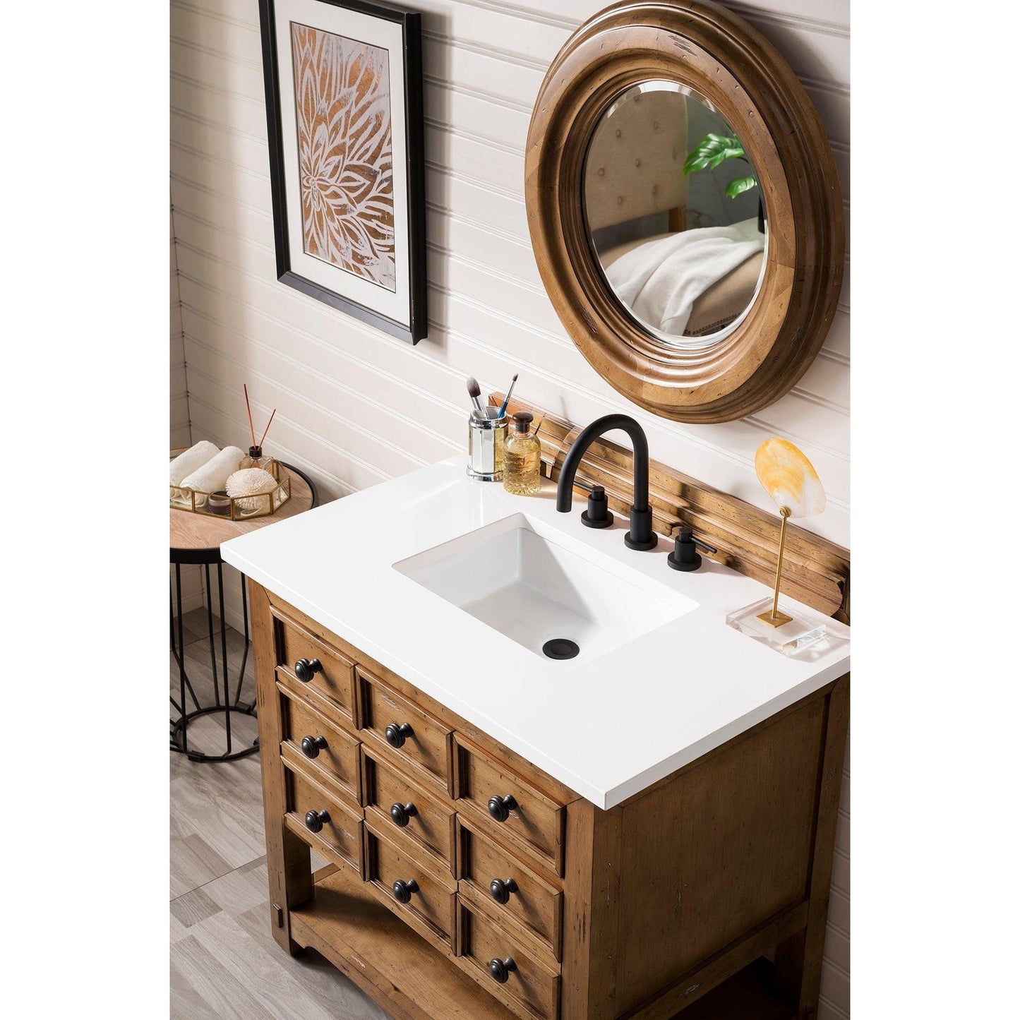 James Martin Vanities Malibu 36" Honey Alder Single Vanity With 3cm White Zeus Quartz Top