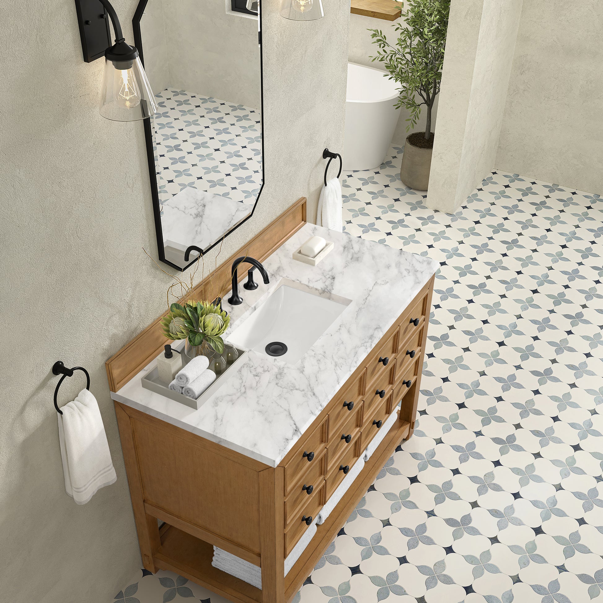 James Martin Vanities Malibu 48" Amber Birch Single Vanity With 3 cm Carrara White Marble Top