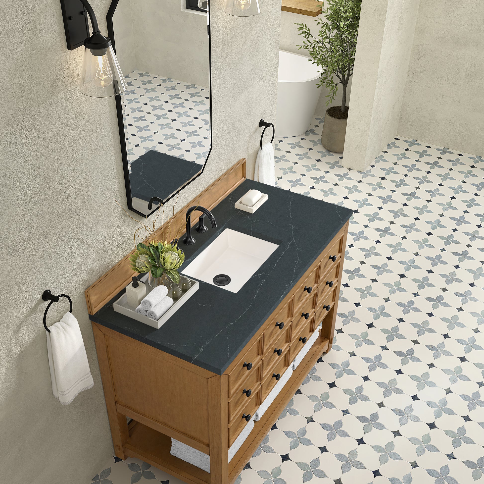 James Martin Vanities Malibu 48" Amber Birch Single Vanity With 3 cm Charcoal Soapstone Quartz Top