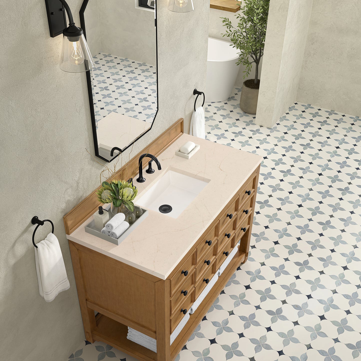 James Martin Vanities Malibu 48" Amber Birch Single Vanity With 3 cm Eternal Marfil Quartz Top