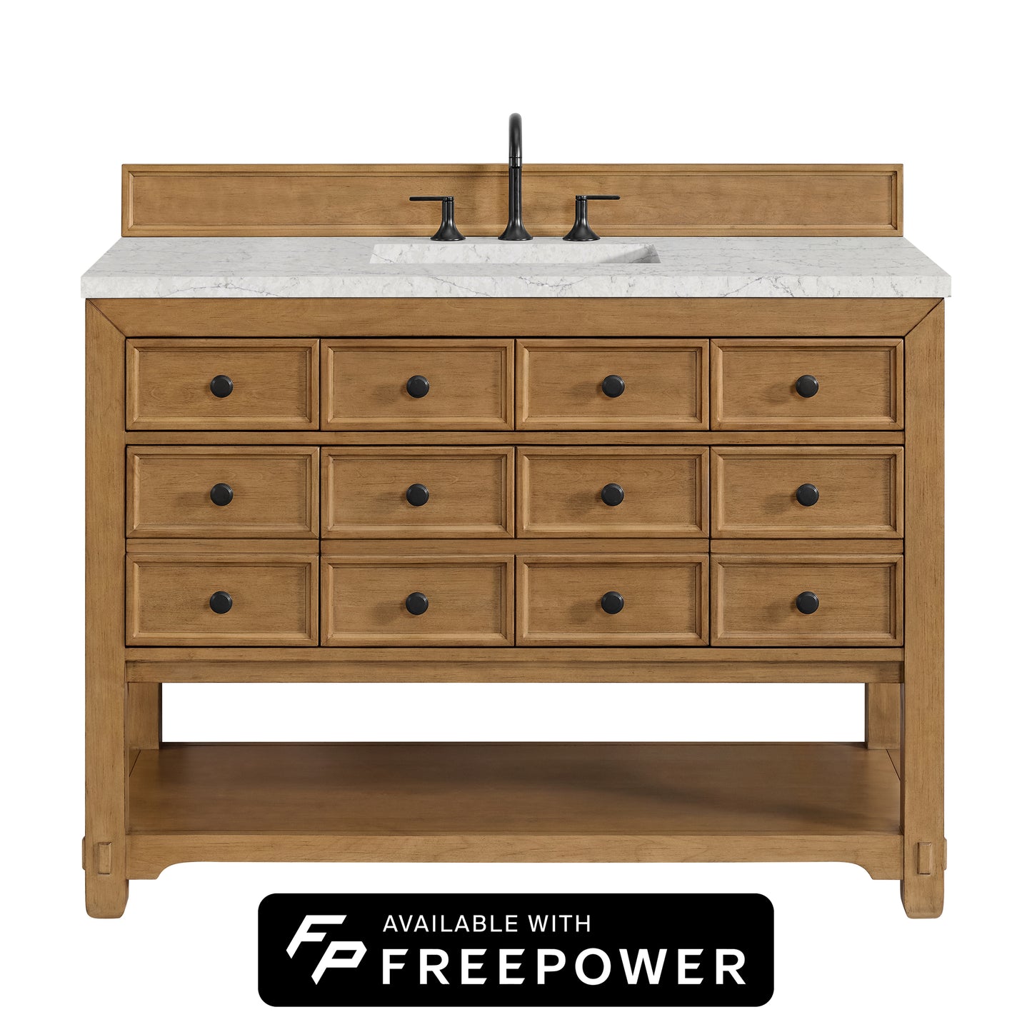 James Martin Vanities Malibu 48" Amber Birch Single Vanity With 3cm Eternal Jasmine Pearl Silestone Top With FreePower Wireless Charger