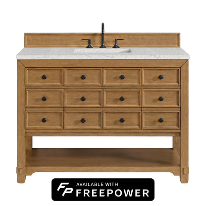 James Martin Vanities Malibu 48" Amber Birch Single Vanity With 3cm Eternal Jasmine Pearl Silestone Top With FreePower Wireless Charger