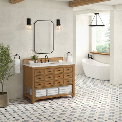 James Martin Vanities Malibu 48" Amber Birch Single Vanity With 3cm Eternal Jasmine Pearl Silestone Top With FreePower Wireless Charger