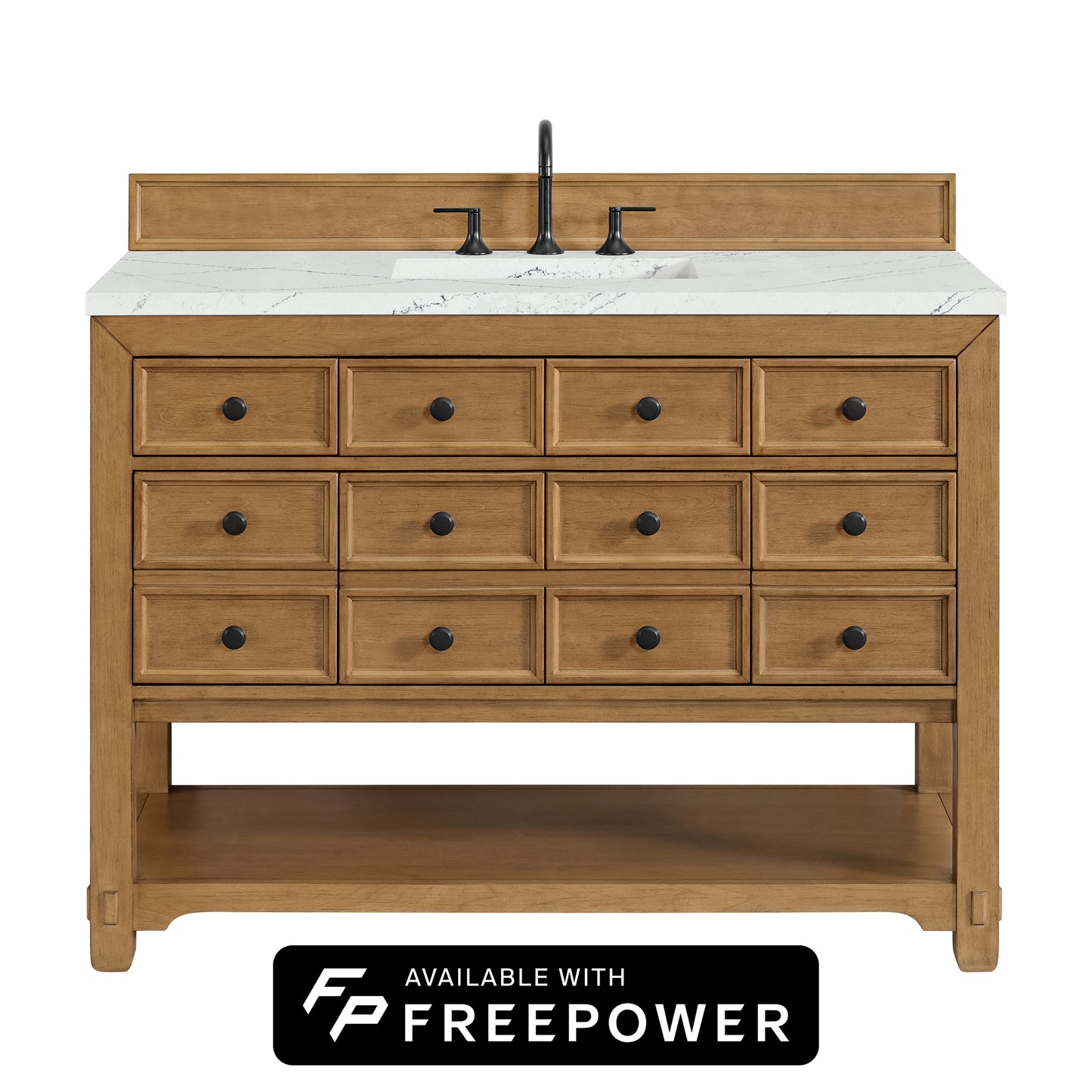 James Martin Vanities Malibu 48" Amber Birch Single Vanity With 3cm Ethereal Noctis Silestone Top With FreePower Wireless Charger