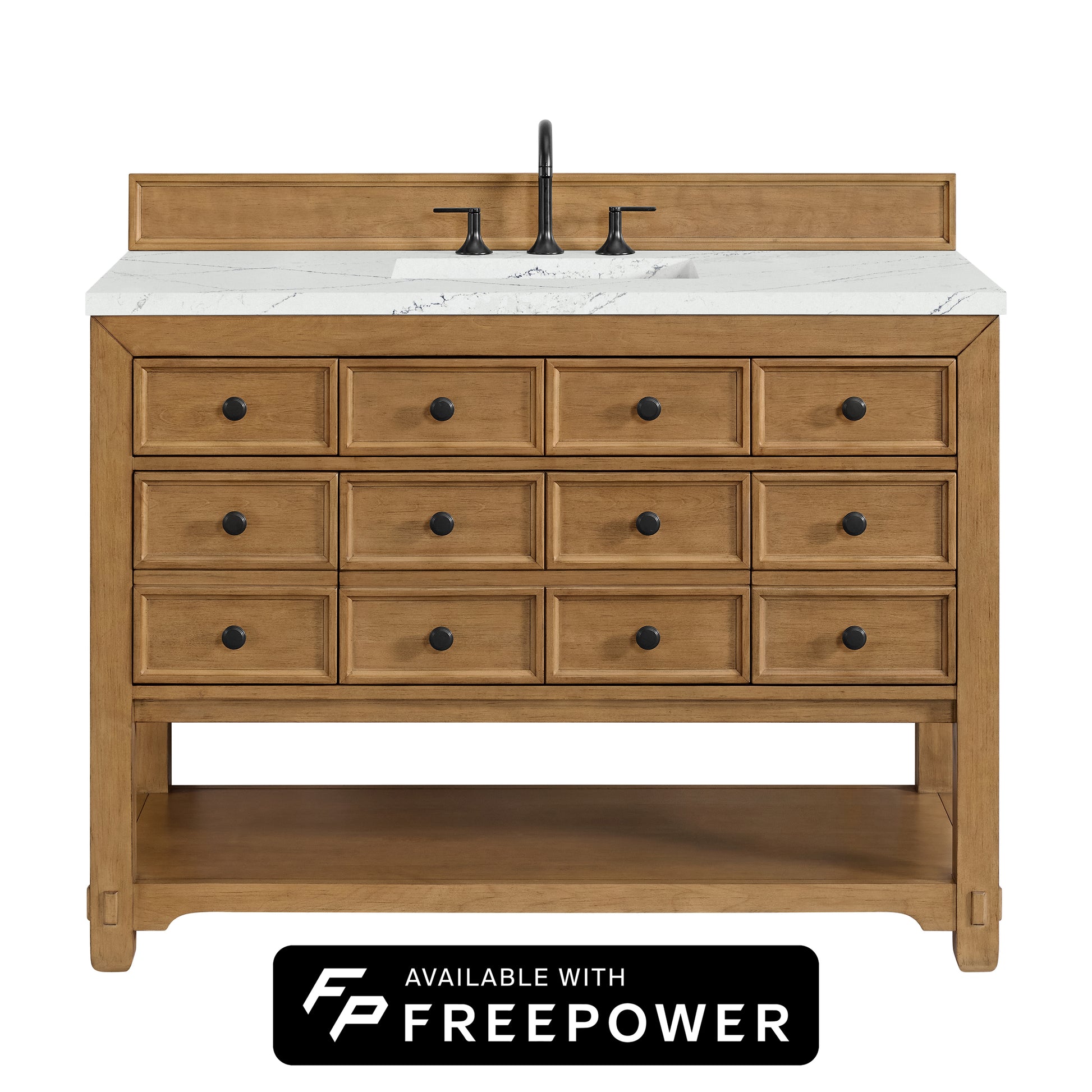 James Martin Vanities Malibu 48" Amber Birch Single Vanity With 3cm Ethereal Noctis Silestone Top With FreePower Wireless Charger