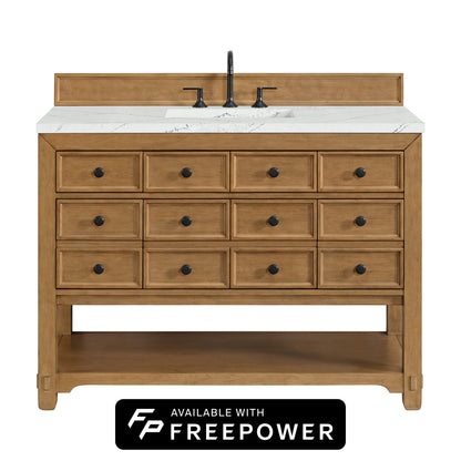 James Martin Vanities Malibu 48" Amber Birch Single Vanity With 3cm Ethereal Noctis Silestone Top With FreePower Wireless Charger