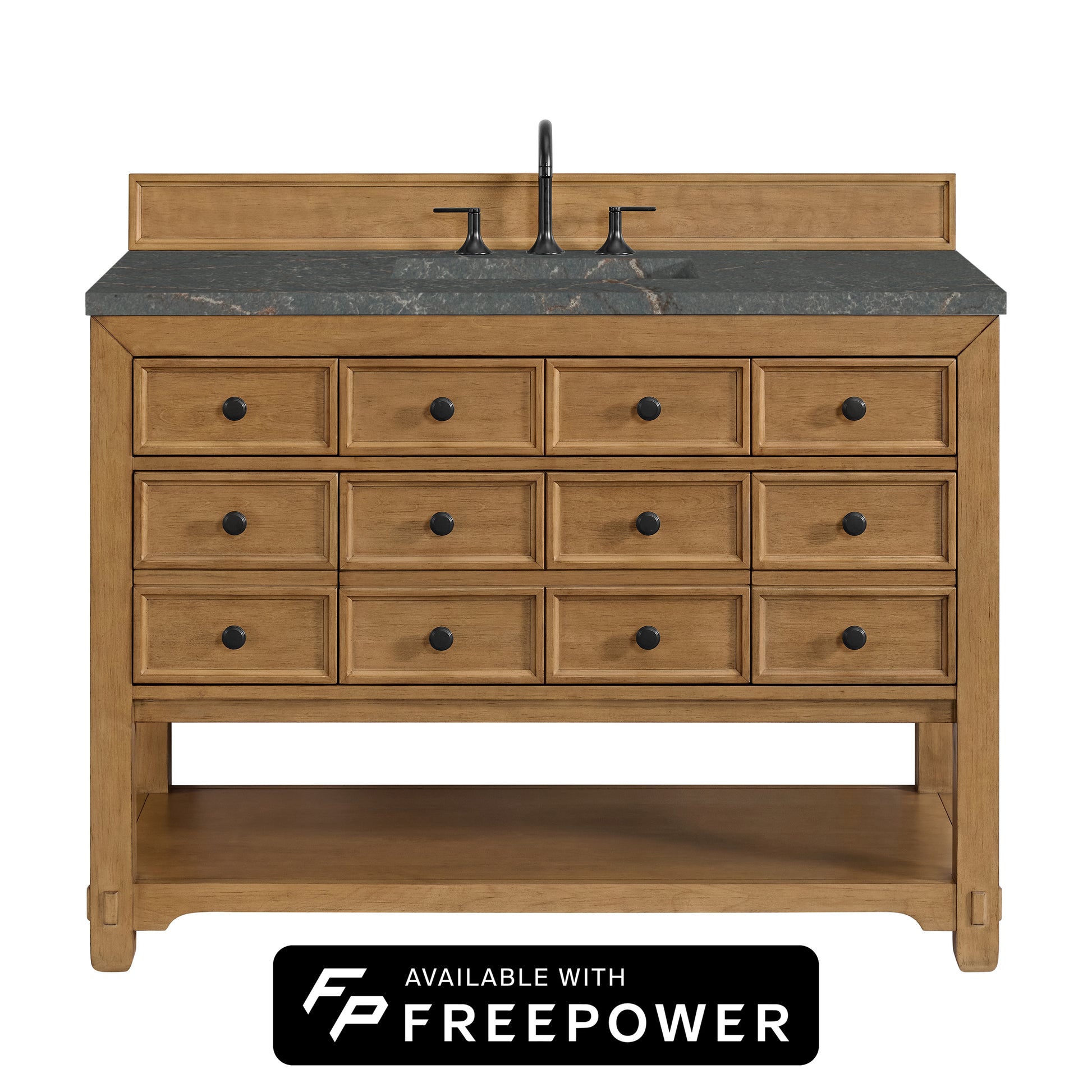 James Martin Vanities Malibu 48" Amber Birch Single Vanity With 3cm Parisien Bleu Silestone Top With FreePower Wireless Charger