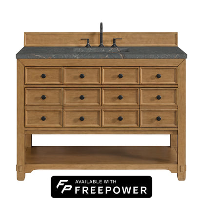 James Martin Vanities Malibu 48" Amber Birch Single Vanity With 3cm Parisien Bleu Silestone Top With FreePower Wireless Charger