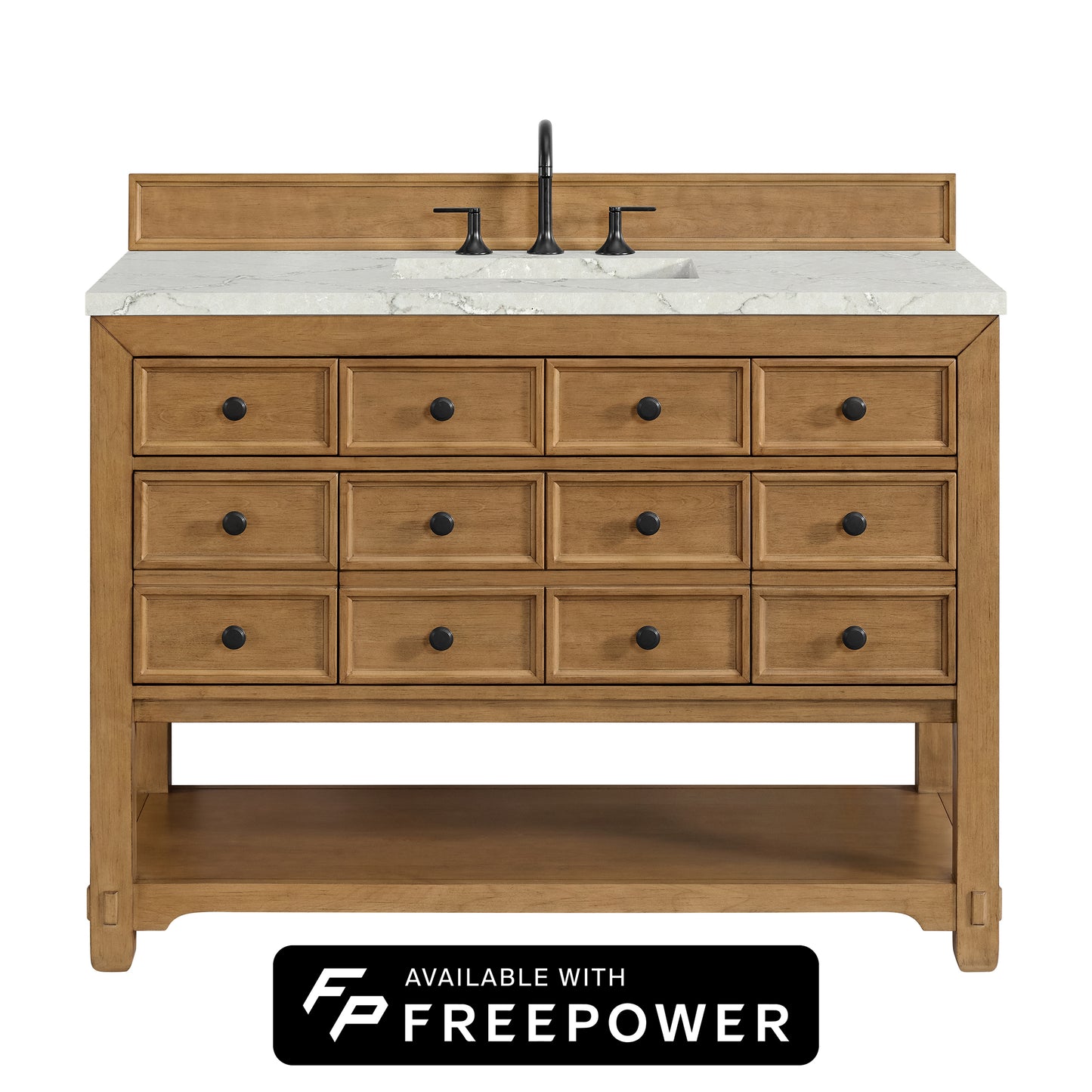 James Martin Vanities Malibu 48" Amber Birch Single Vanity With 3cm Victorian Silver Silestone Top With FreePower Wireless Charger