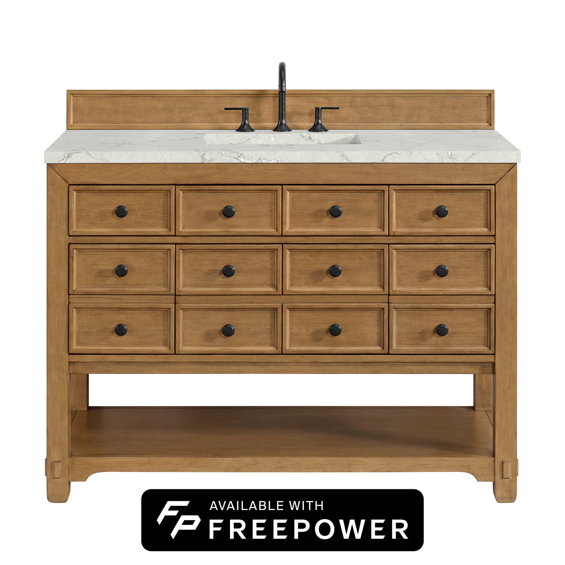 James Martin Vanities Malibu 48" Amber Birch Single Vanity With 3cm Victorian Silver Silestone Top With FreePower Wireless Charger