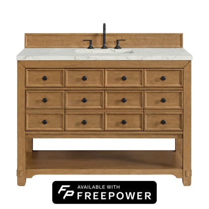 James Martin Vanities Malibu 48" Amber Birch Single Vanity With 3cm Victorian Silver Silestone Top With FreePower Wireless Charger